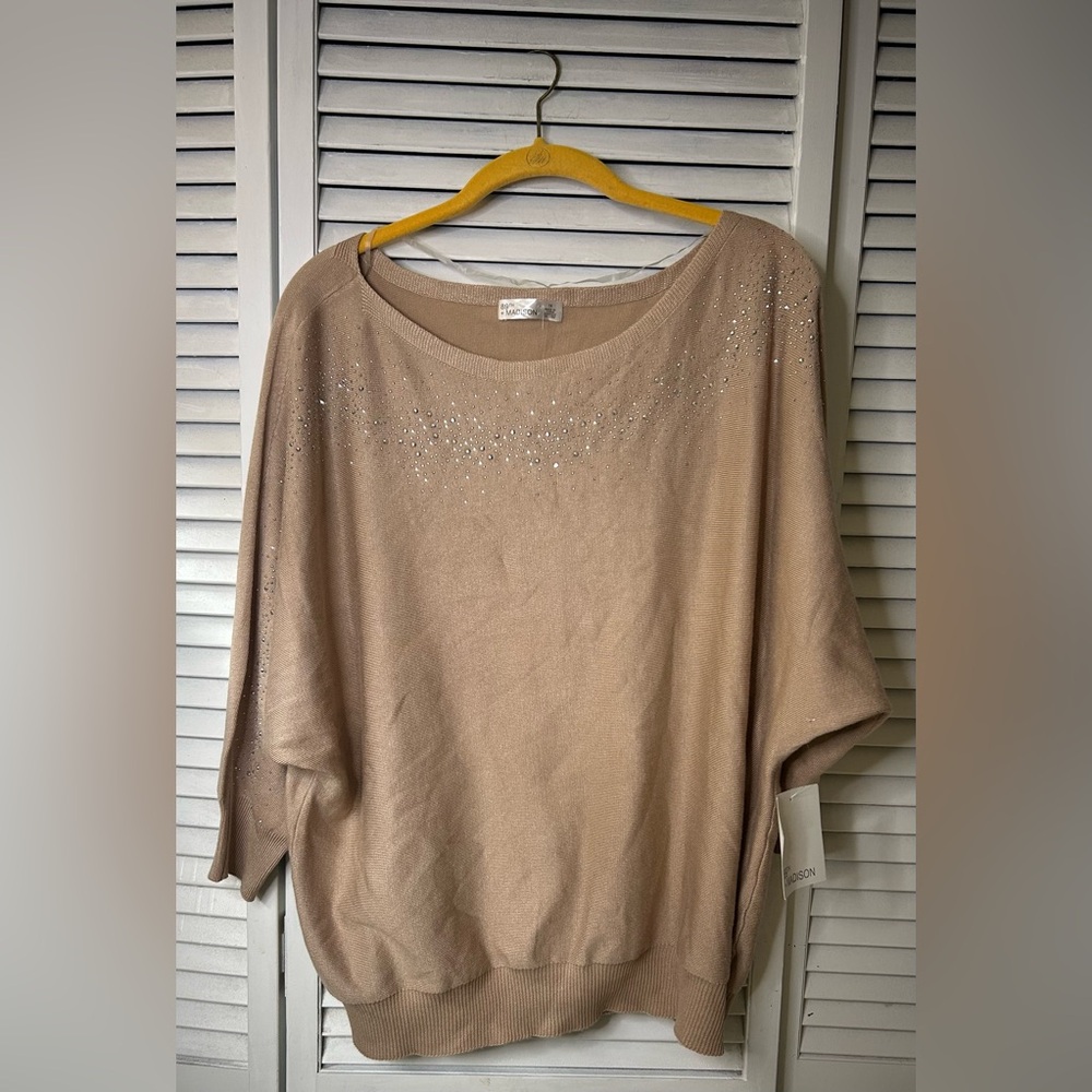 89th + Madison Embellished Tan Sweater‎ Size 1X